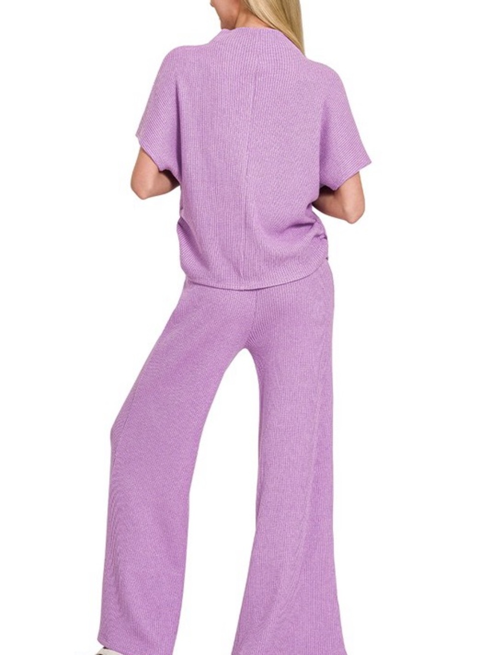 NWT 2pc ZENANA LAVENDER SWEATER MOCK NECK TOP & LONG PANTS SET SOFT COMFY - Picture 3 of 9